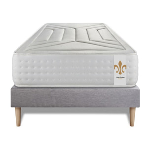 Ensemble Matelas Vingt-Quatre - 24cm - Ressorts ensachés et mémoire de forme - Confort d'exception - Sommier Tapissier Gris
