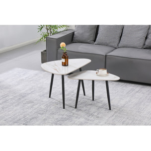 Lot de 2 tables basses gigognes en céramique "Terra" - 49 x 79 x 56 cm - Blanc