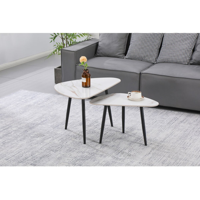 Lot de 2 tables basses gigognes en céramique "Terra" - 49 x 79 x 56 cm - Blanc