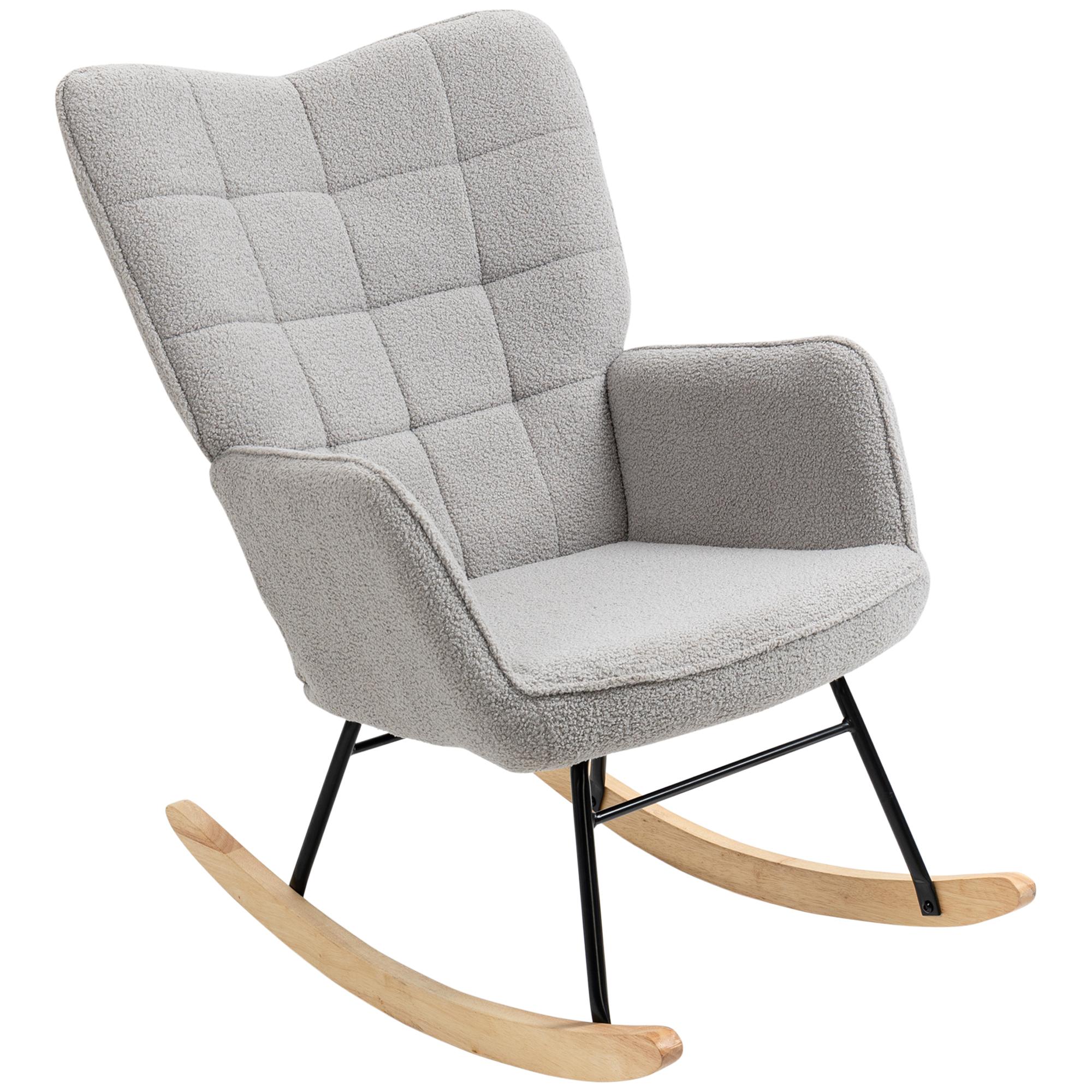 Silla Mecedora Sillón Balancín Butaca de Salón Oscilante 40° con Patas de Madera de Haya y Marco de Acero para Dormitorio Carga 120 kg 71x92x101 cm Gris