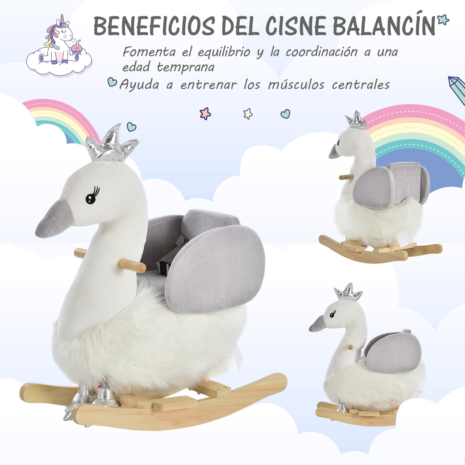 Caballito Balancín con Forma de Cisne Blanco y Gris