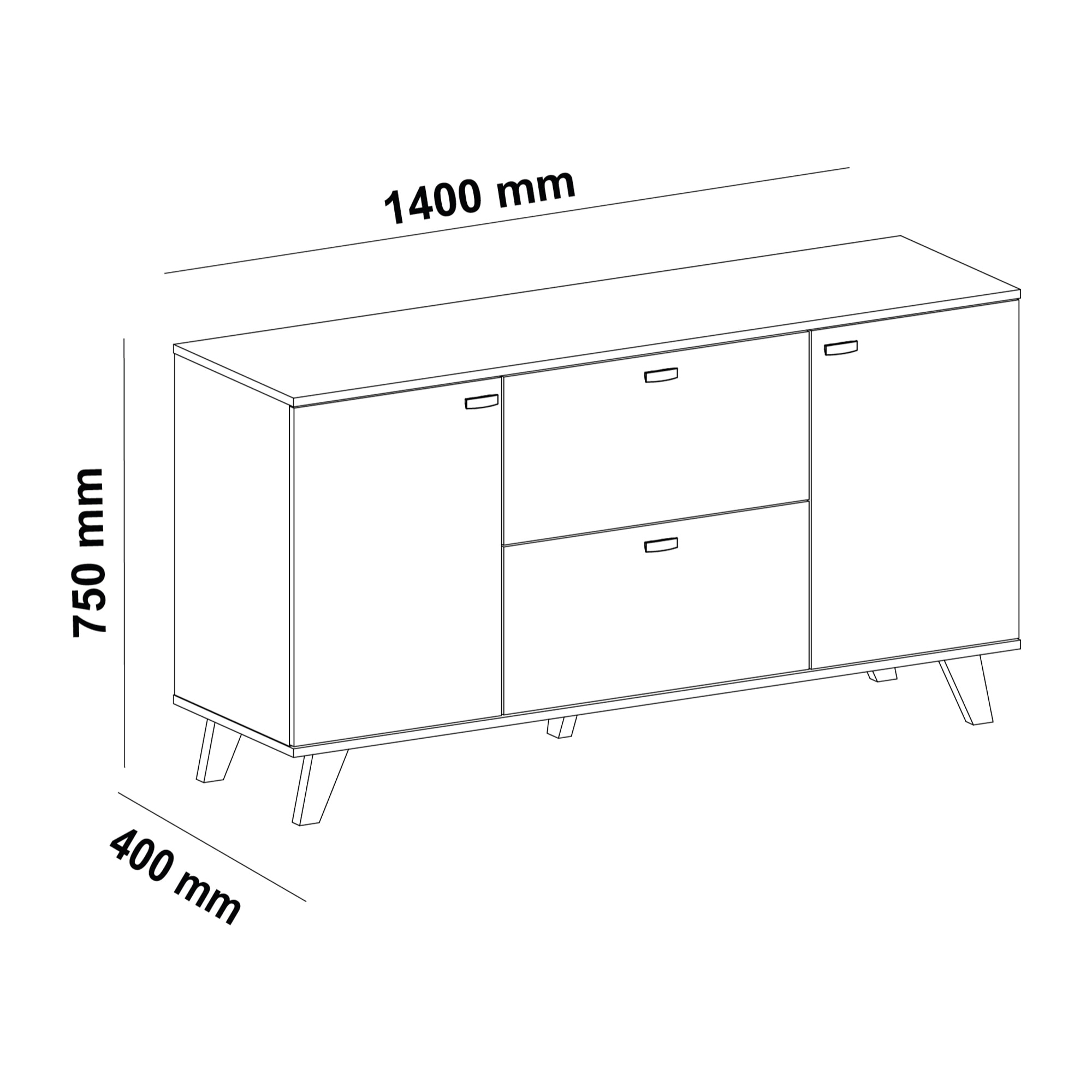 Aparador TURQUÍA - 2 puertas y 2 cajones - nogal y blanco - 140x40x75cm
