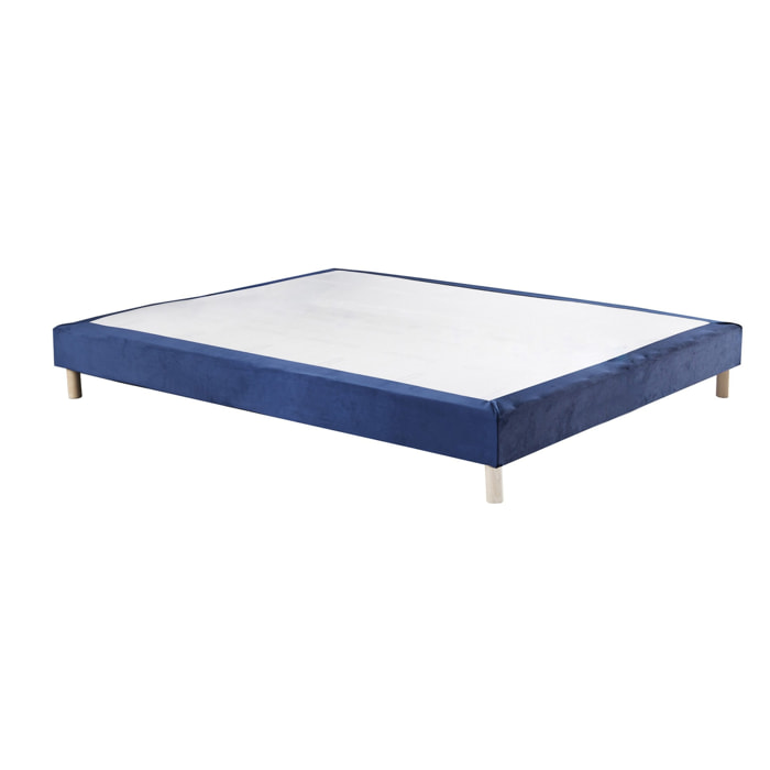 Sommier tapissier multi lattes, tissu velours bleu