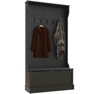 Perchero Zapatero, Perchero Entrada Recibidor con Banco de Almacenamiento y 5 Ganchos, Estilo Moderno, para Pasillo Dormitorio, 96x34x179,7 cm, Negro