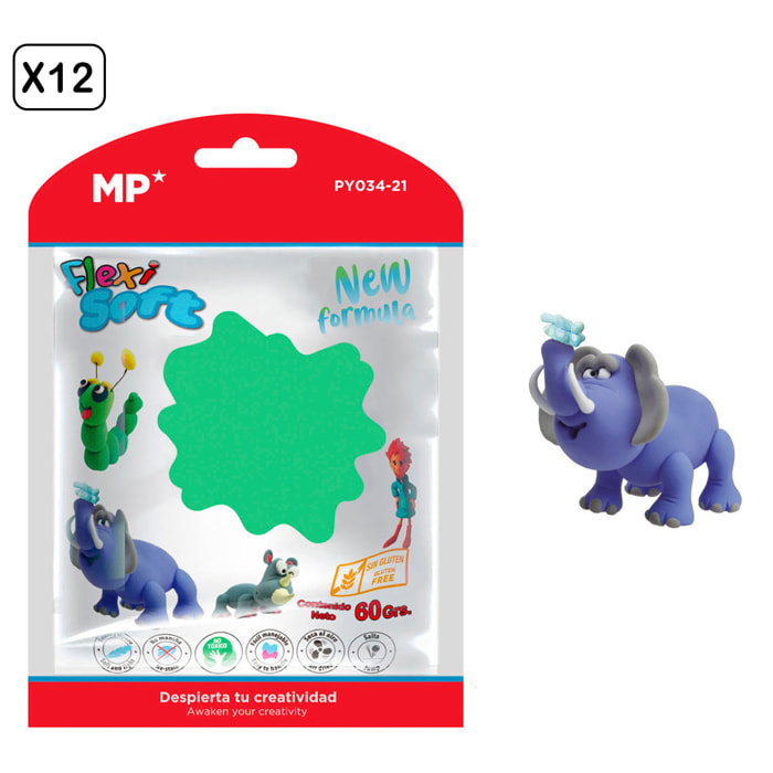 PACK 12 Uds. PASTA DE MODELAR 60 g VERDE NAVIDAD