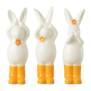 J-Line décoration Lapin Voir/Entendre/Se Taire - porcelaine - orange/blanc - 3 pièces