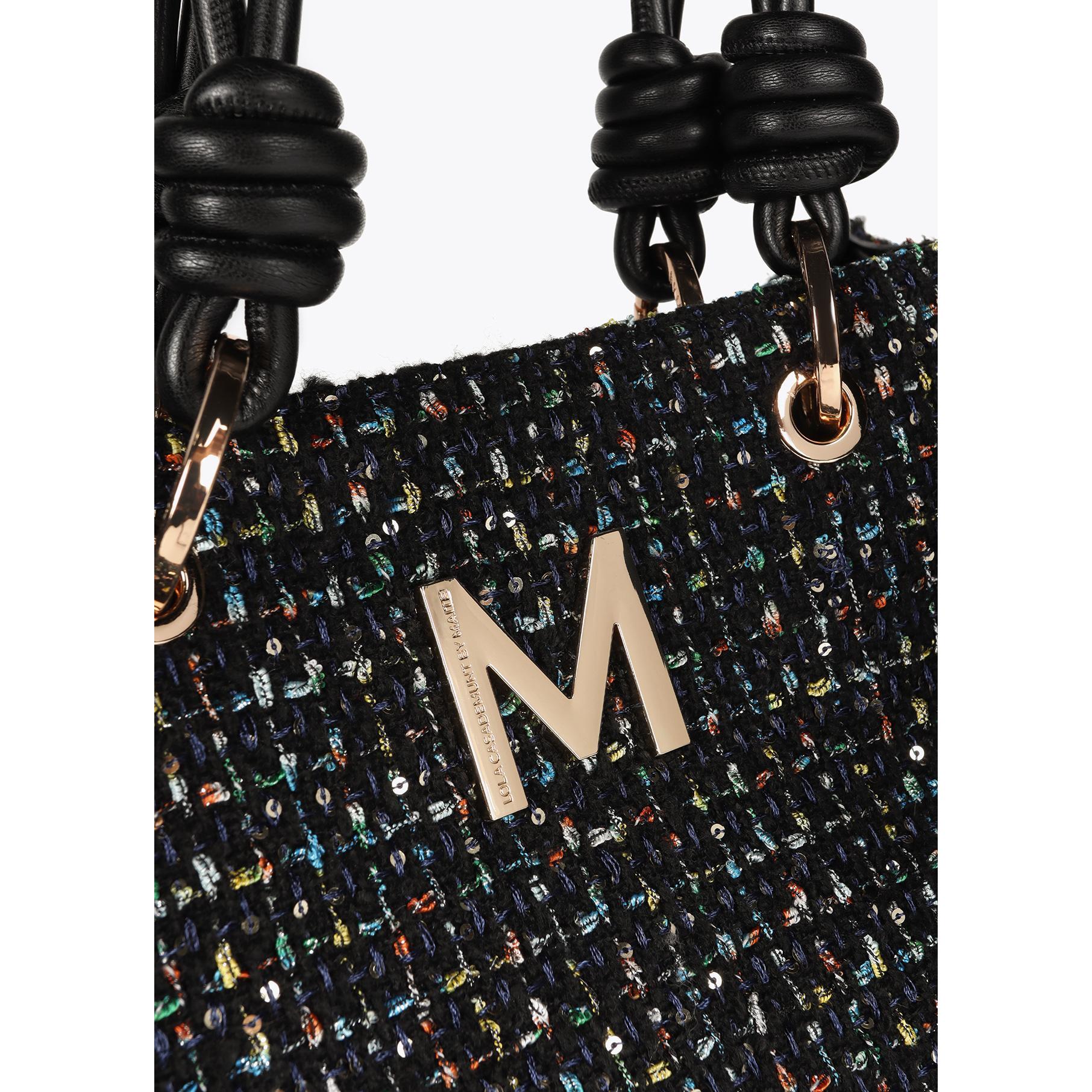 Borsa Tweed con Manici Effetto Pelle