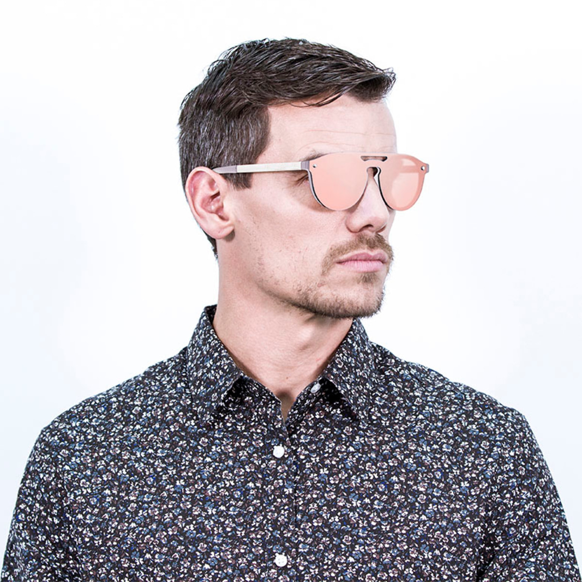 Gafas de sol PALO ALTO PEARL - Gris sólido mate / Plana rosa revo y patillas metálicas doradas