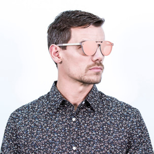 Gafas de sol PALO ALTO PEARL - Gris sólido mate / Plana rosa revo y patillas metálicas doradas