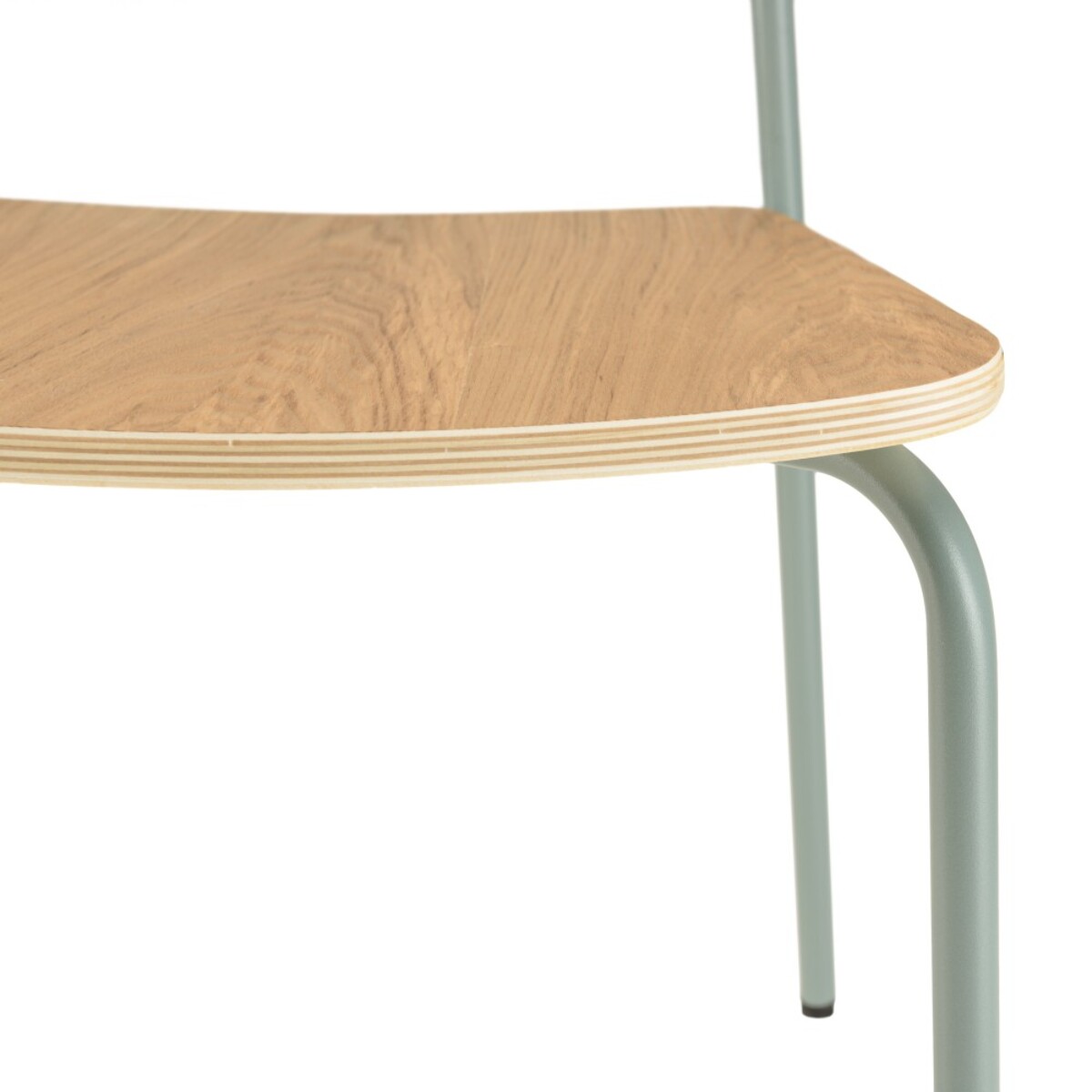 TOM - Lot de 2 chaises « écolier » bois de frêne pieds acier vert d'eau