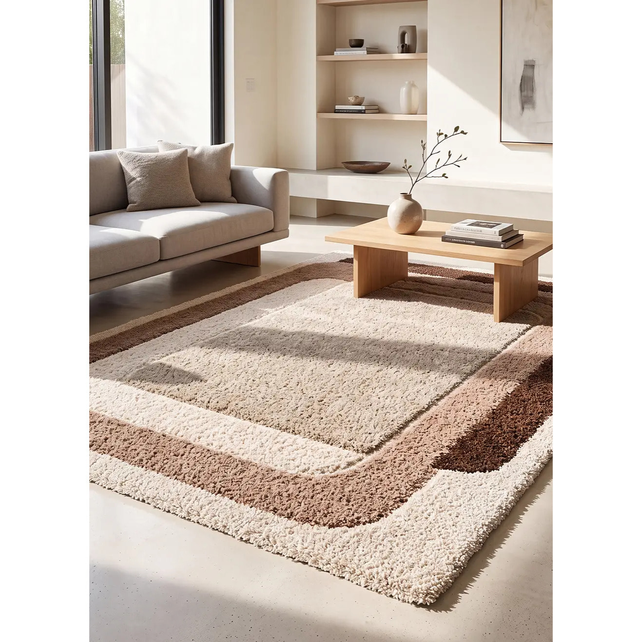 EMBER Alfombra infantil shaggy escandinava Beige y Rosa, varias medidas disponibles.
