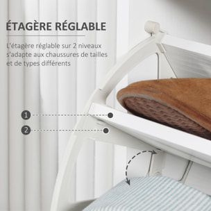 Meuble à chaussures 3 portes abattantes 2 compartiments MDF blanc chêne clair