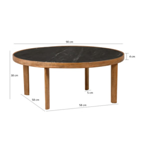 Table basse ronde en bois de manguier massif et plateau marbre noir - JENA
