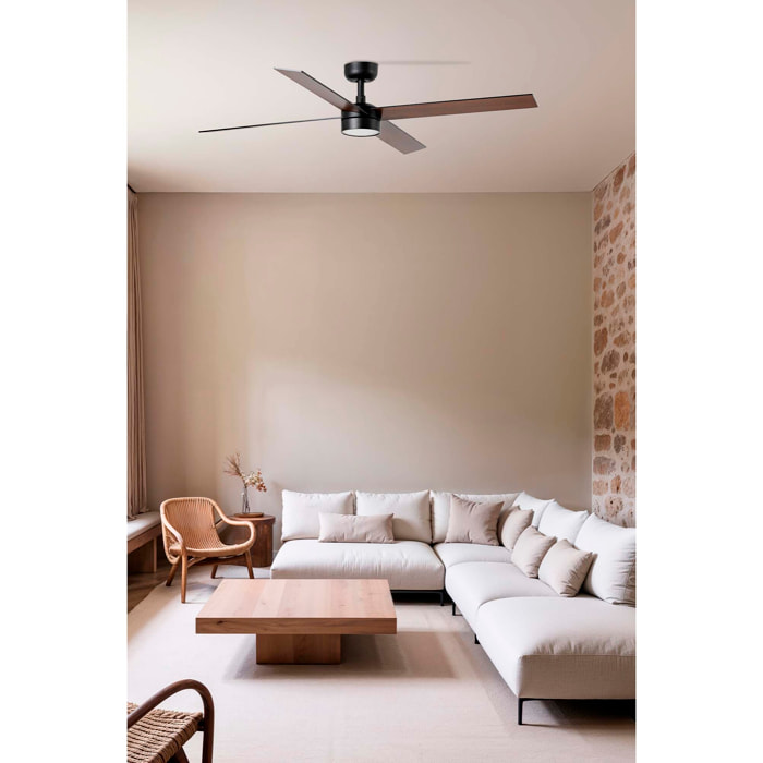 RUDDER L 4 LED Ventilatore a soffitto nero/noce TUYA