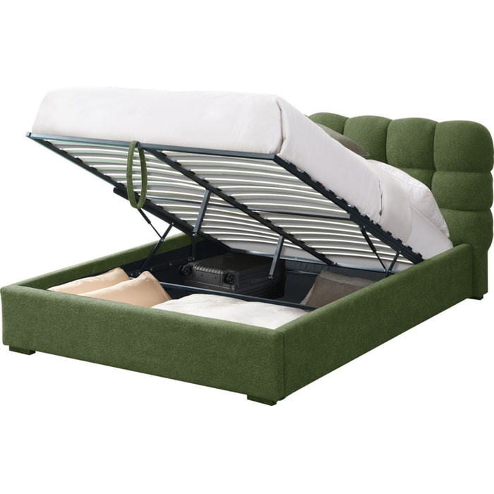 Lit coffre avec tête de lit en tissu bouclé - LOLA