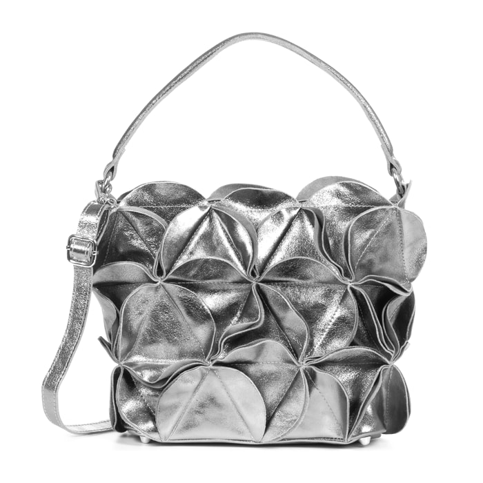 FIRENZE ARTEGIANI Borsa Tote da Donna Accadia. Vera Pelle Camoscio Laccato Made in Italy 30x12x23 Cm. Color argento