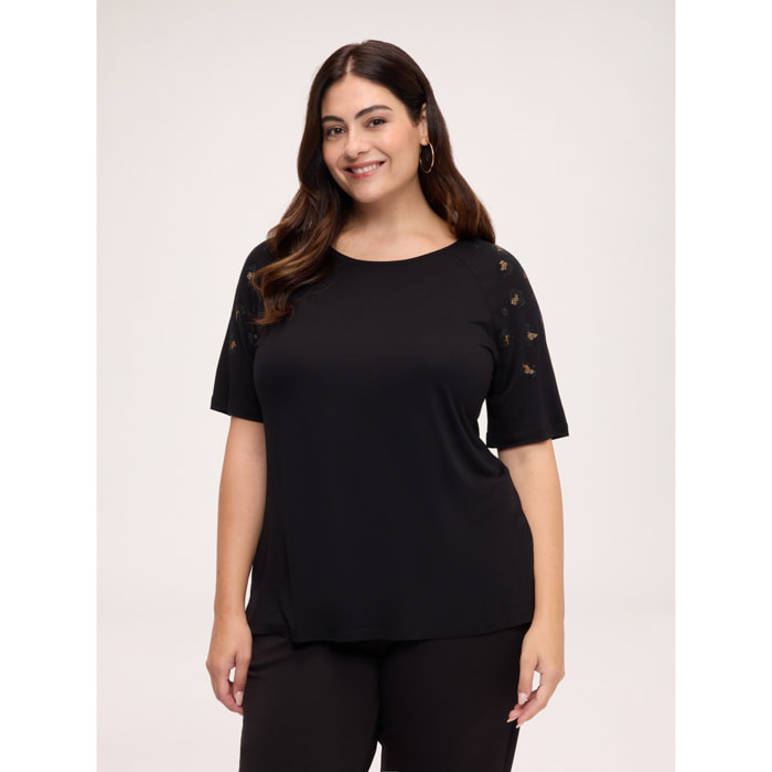 Fiorella Rubino - T-shirt con applicazioni animalier - Nero