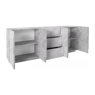 Credenza moderna a 4 ante e 3 cassetti, Made in Italy, Madia da cucina con dettaglio, Buffet di design da soggiorno, cm 224x44h86, colore Grigio Cenere