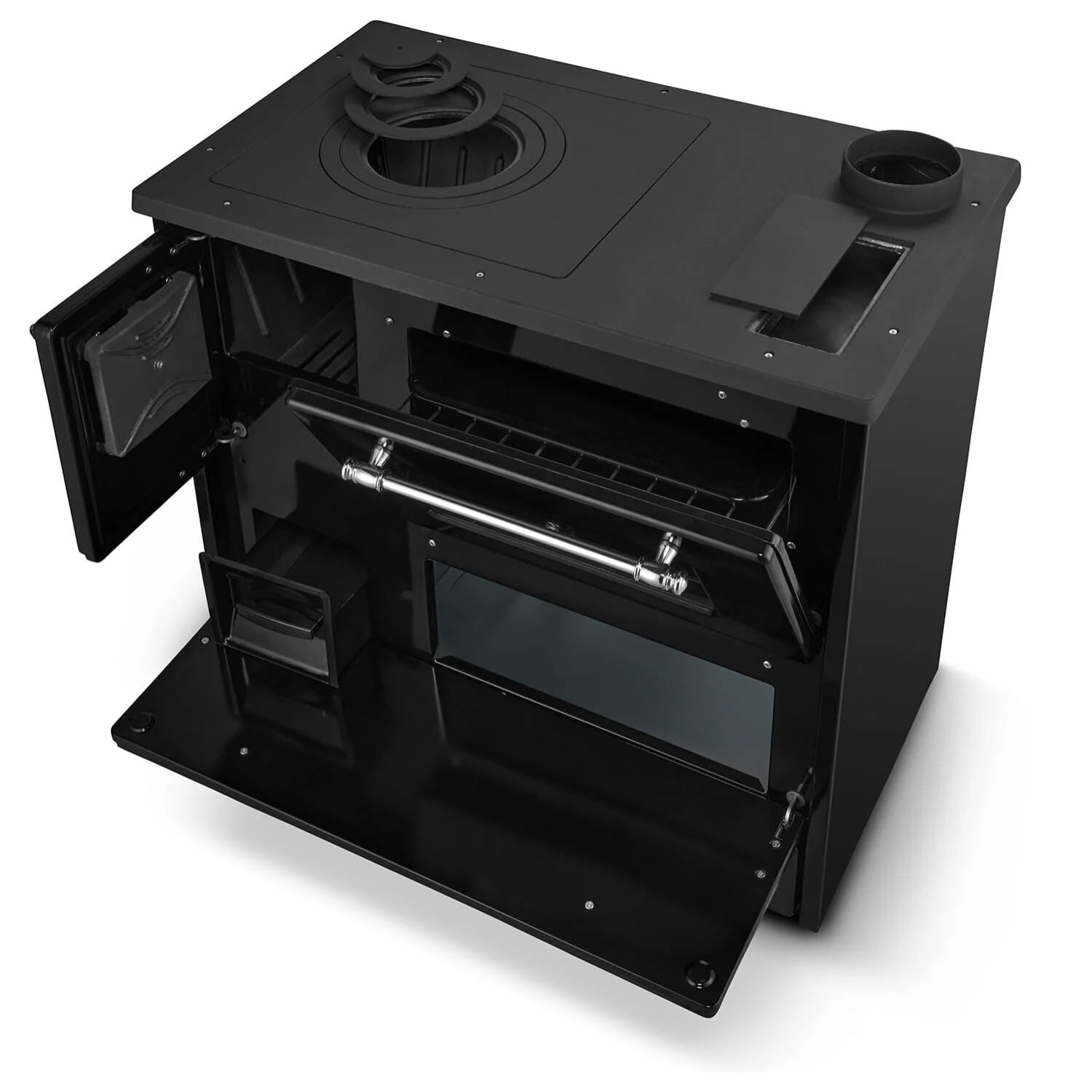 Beatrice - Stufa a legna con cucina e forno 87x51xH79 cm, colore nero