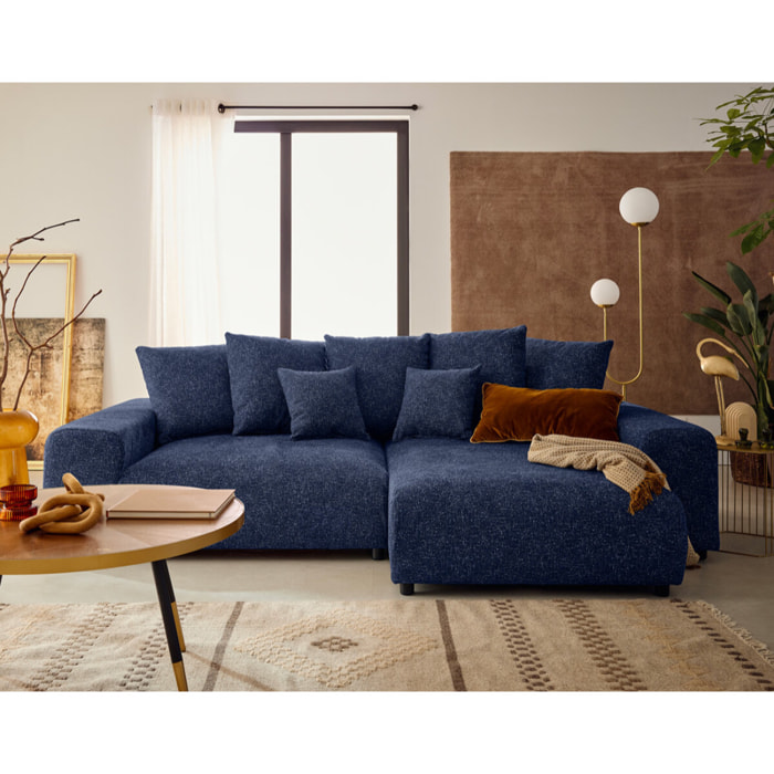 Spice - canapé d'angle réversible 4 places convertible avec coffre en tissu moucheté - Bleu marine