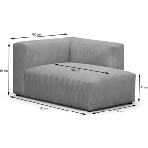 Méridienne d'angle à droite modulable en velours côtelé - MODULO