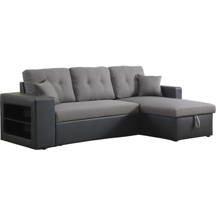 Canapé d'angle convertible/réversible "Axel" - 3 places - Noir/Gris