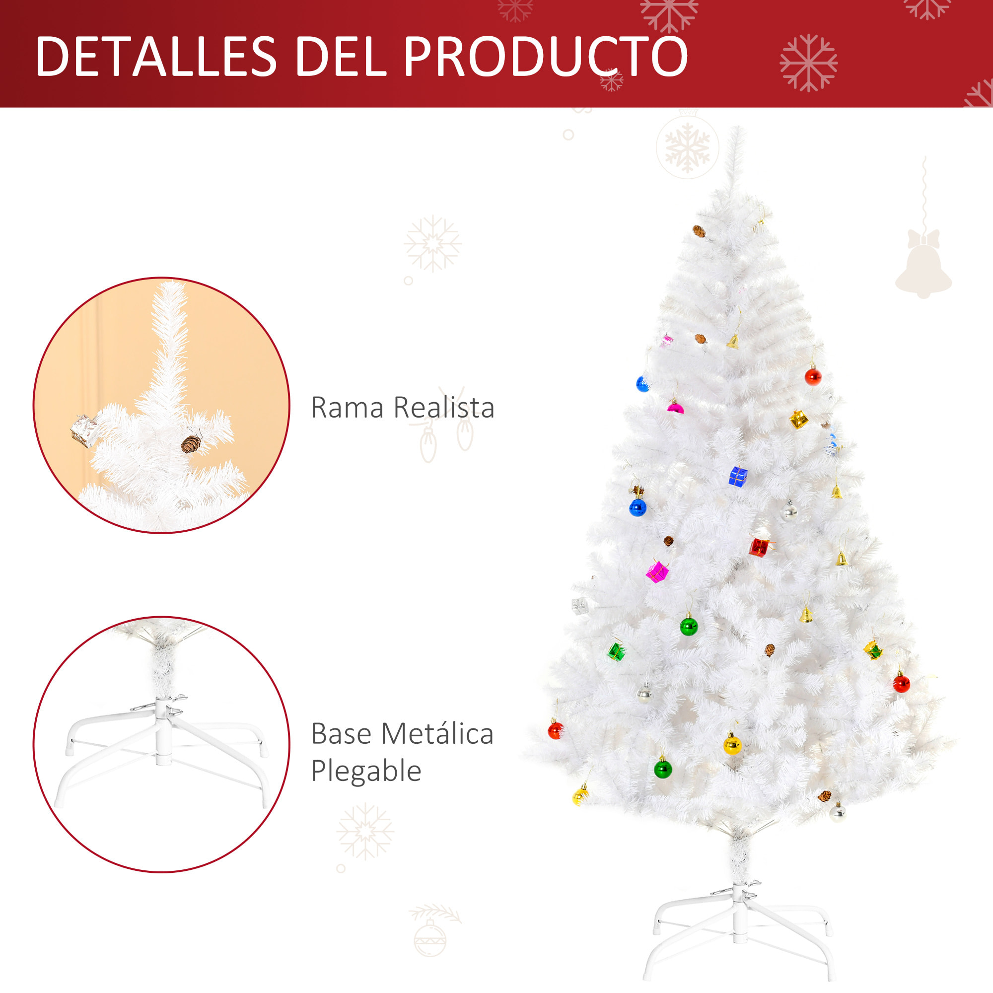 árbol de Navidad Decoraciones Artificiales Incluidas 150/180 cm Verde y Blanco