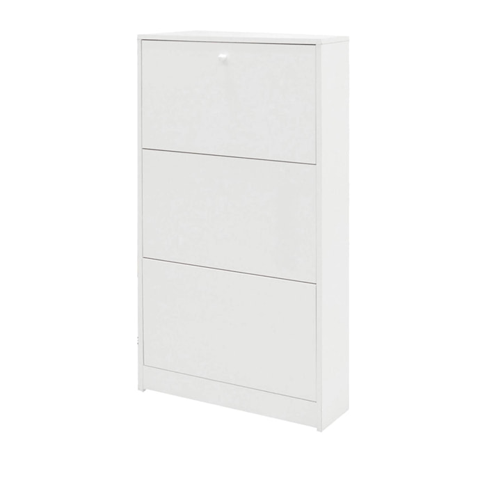 Scarpiera a tre ante con ribalta in legno, colore bianco, cm 62 x 18 x 114