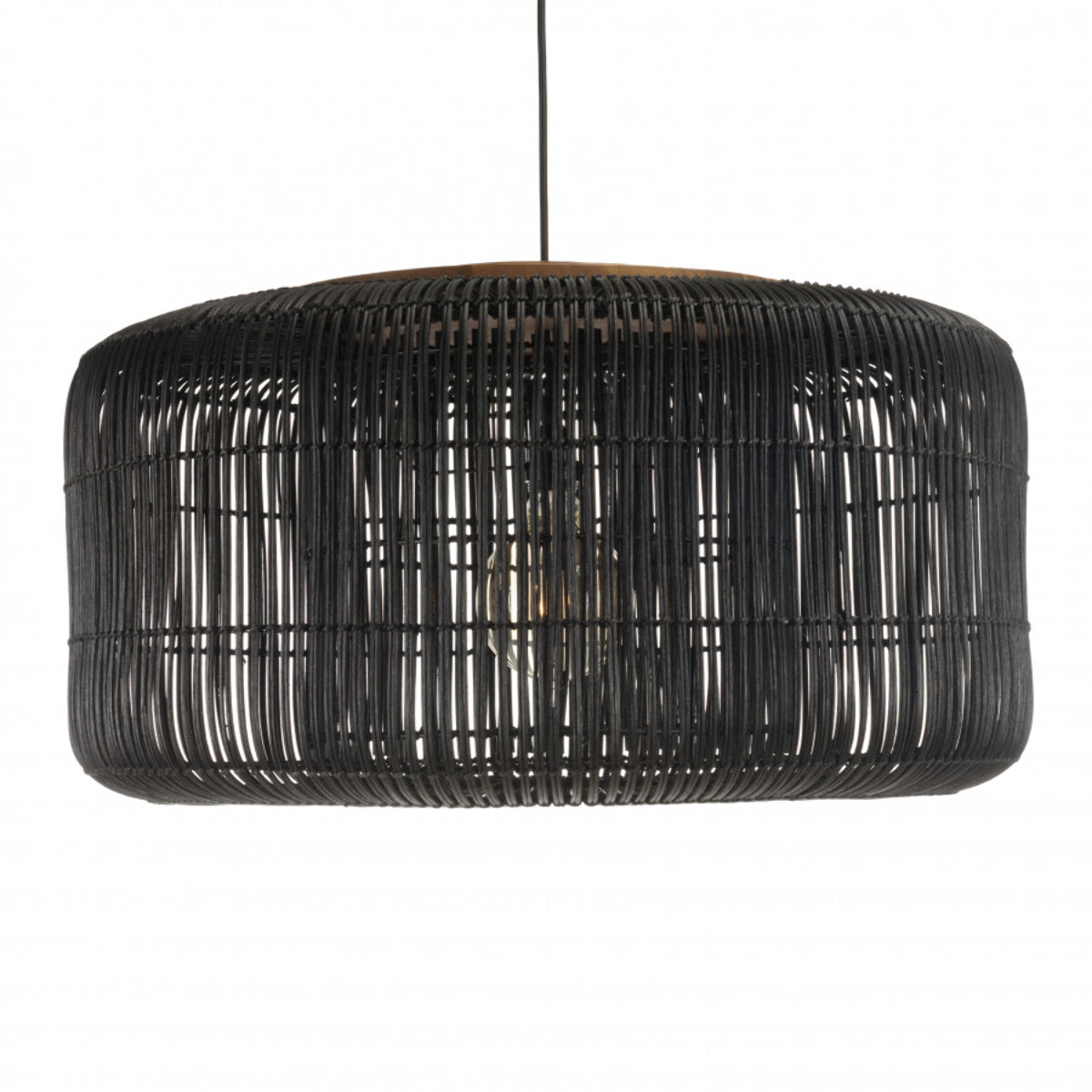 ALIDA - Suspension 'seau' 76x76cm en rotin couleur noire et teck