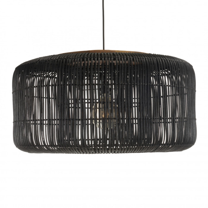 ALIDA - Suspension 'seau' 76x76cm en rotin couleur noire et teck