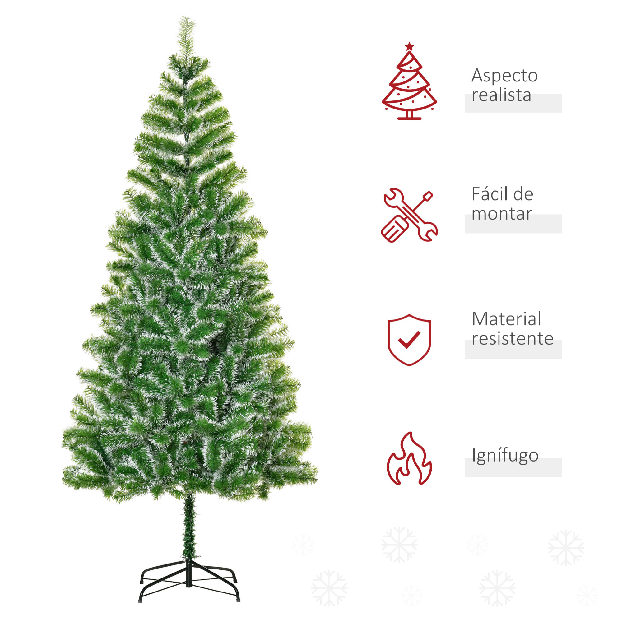 HOMCOM árbol de Navidad Artificial 210 cm con 968 Ramas Hojas de PET y Soporte de Metal Decoración Navideña para Interior Salón Fiestas Ø100x210 cm Verde