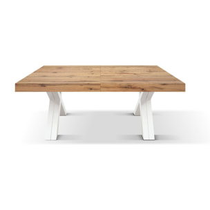 Tavolo GALLIPOLI in legno nobilitato effetto rovere rustico con gambe a X in legno bianco, allungabile 180×90 cm – 480×90 cm