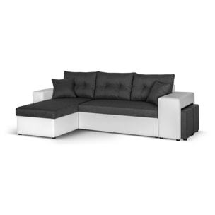 California - Canapé d'angle réversible - convertible avec coffre et étagère de rangement - en simili et tissu - Blanc / Gris