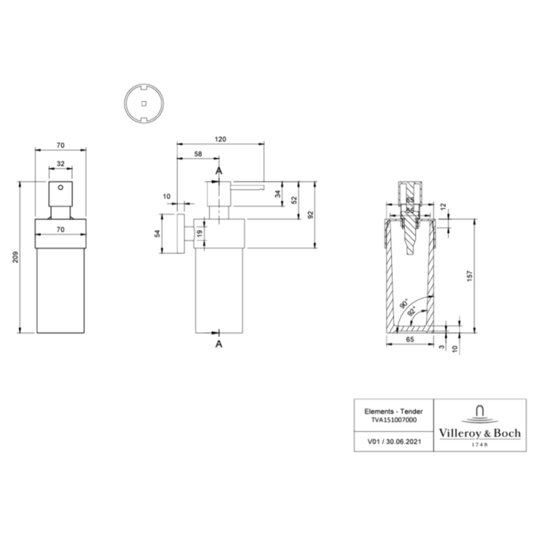 Porte-verre + Distributeur de savon + Anneau porte-serviettes VILLEROY & BOCH Elements Tender