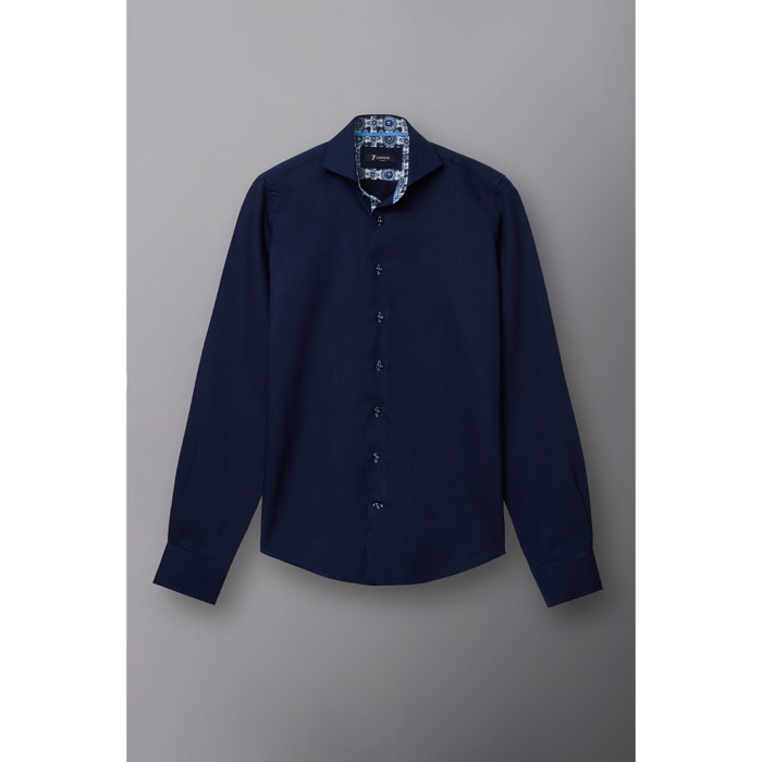 Camicia Uomo 1 Bottone Button Down Slim Armaturato Unito Blu