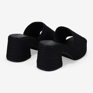 Sandalias de esparto negras con plataforma y tacón