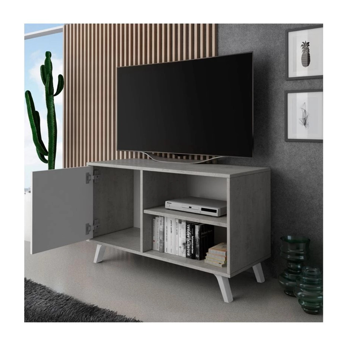 Mueble TV Wind 100 Gris cemento - Blanco Artik (Blanco Mate)