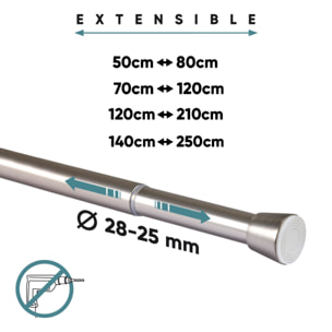 Barra presión extensible sin taladrar Plata