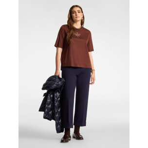 Elena Mirò - T-shirt in cotone con applicazione libellula - Marrone