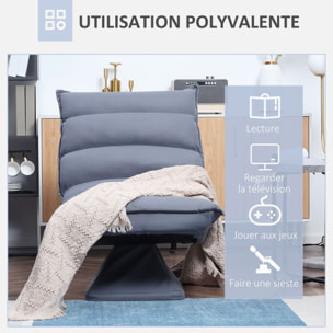 Fauteuil relax grand confort pivotant inclinaison réglable 5 niv. épais garnissage mousse haute densité tissu velours microfibre gris