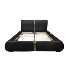 Ensemble lit matelas et sommier 160x200 cm simili noir - GESLO