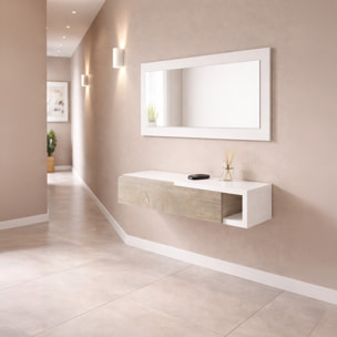 Mobile Maiorca Mobiletto da Ingresso Sospeso con Cassetto Mensola e Specchio Arredo Arredamento Sala 95 x 19 x 26 cm Bianco e Rovere Alaska