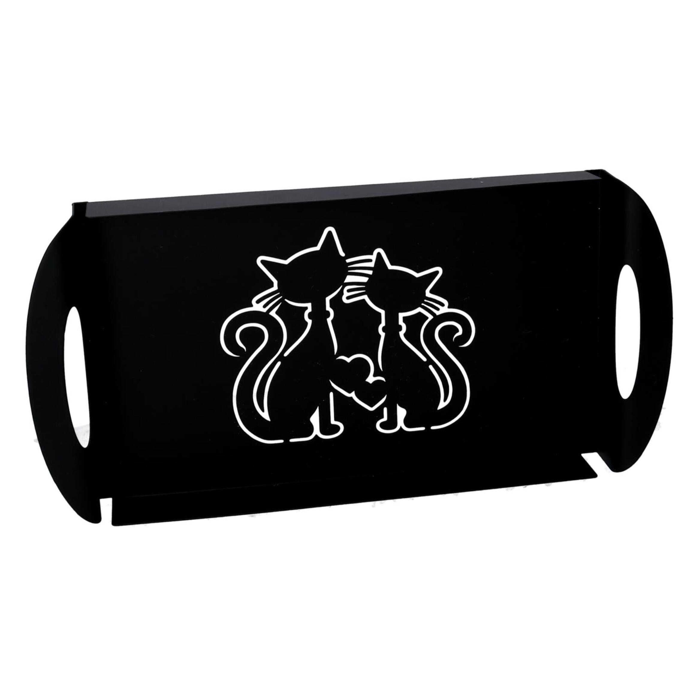Vassoio in metallo gatti nero rettangolare cm41x20h5