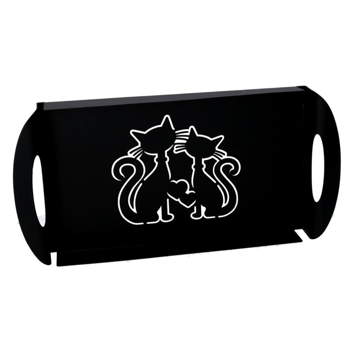 Vassoio in metallo gatti nero rettangolare cm41x20h5