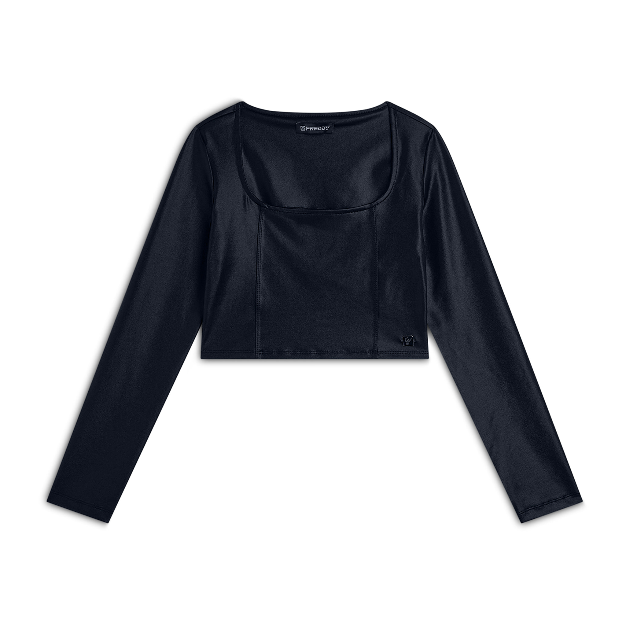 Maglia corta con scollo quadrato in tessuto effetto wet