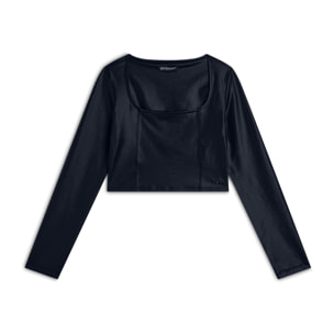 Maglia corta con scollo quadrato in tessuto effetto wet