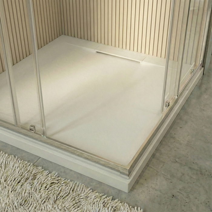 Receveur de douche antidérapant et ultra résistant en résine composite effet pierre 90x90 cm – Blanc (CERAPX9090W)