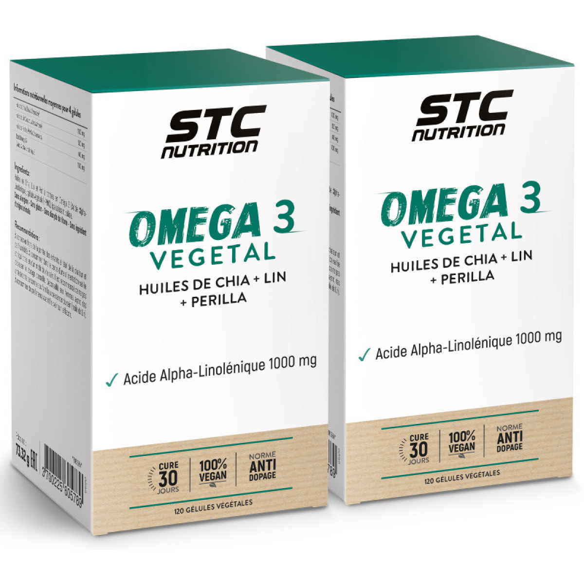 - Omega 3 VEGETAL - Complément alimentaire aux huiles végétales de Lin, Chia & Perilla - Source d'acides gras essentiels 100% végétale - Maintien fonction cardio-vasculaires - Lot de 2