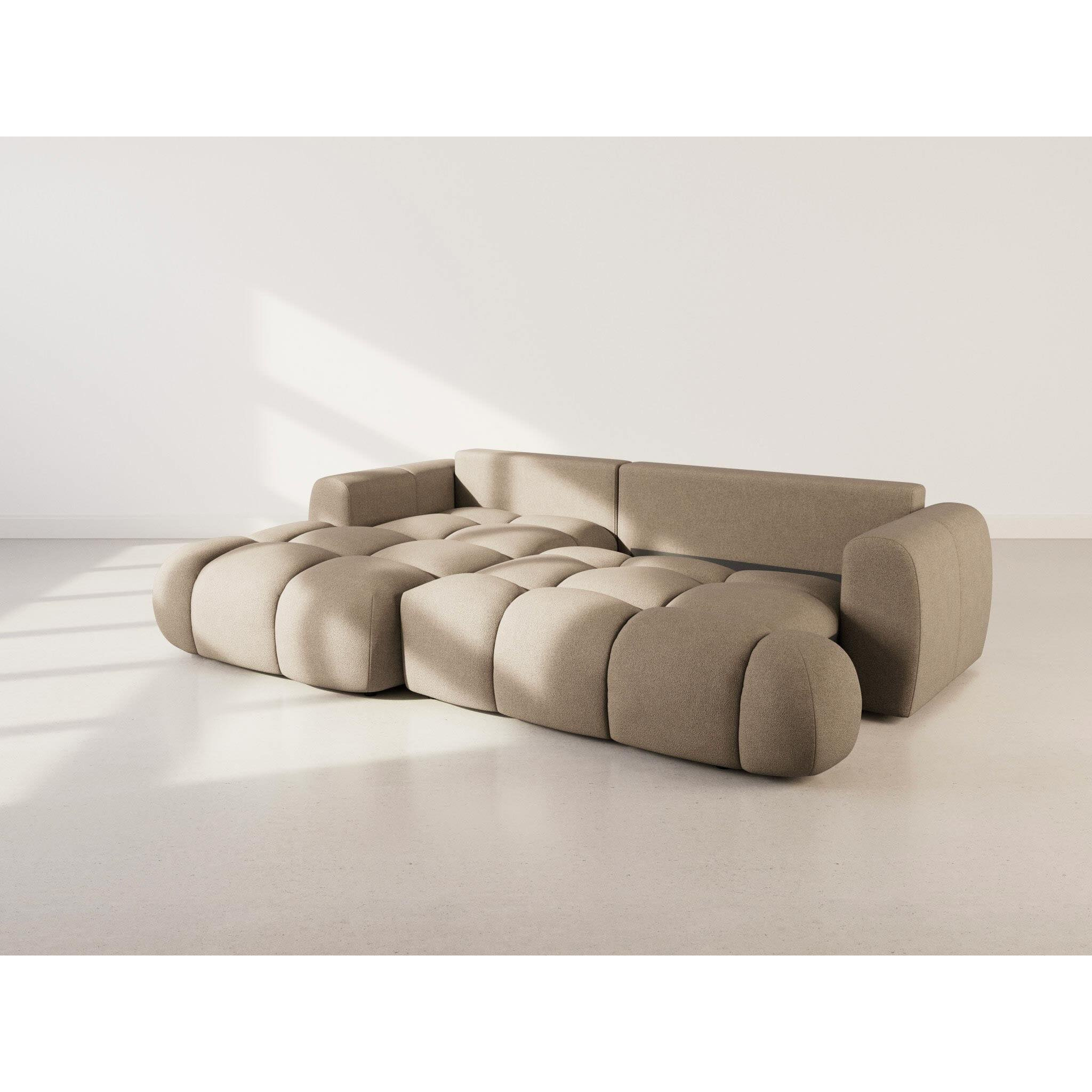 Yulin - Canapé d'angle gauche 4 places convertible avec coffre en tissu bouclette - Marron
