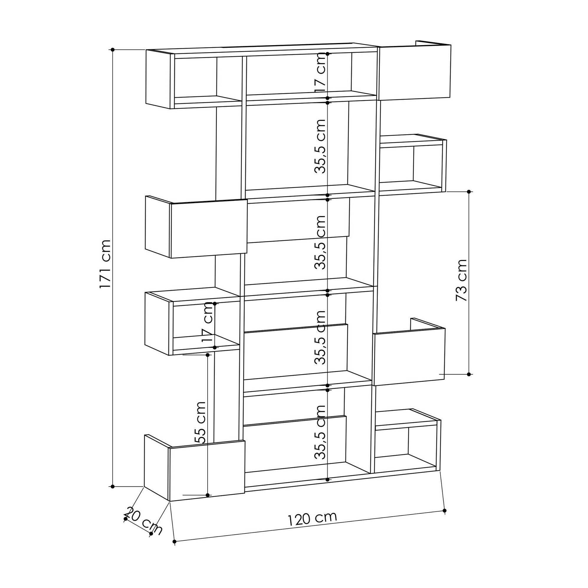 Libreria Dpiron, Scaffale da ufficio, Mobile portalibri, Biblioteca, 120x20h171 cm, Quercia e Antracite